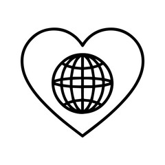 Show your love for the world with this simple, elegant globe icon inside a heart, perfect for environmental campaigns and international causes, originally a vector graphic