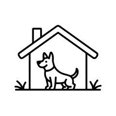 Adorable dog inside a cozy home shelter illustration, promoting pet care and animal adoption, perfect for veterinary clinics and pet supply brands