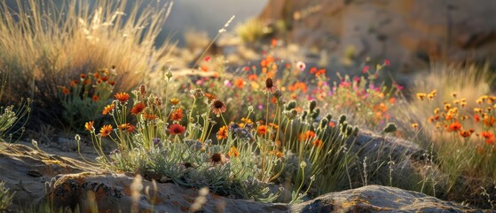 Colorful wildflowers on rocks © Agil