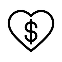 Love of money concept, financial heart, wealth and romance, investing in relationships, business success symbol, earnings growth icon, vector graphic