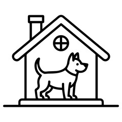 Adorable puppy in doghouse outline, a vector icon for pet adoption, shelter promotion, or veterinary services – clean, scalable design for modern branding