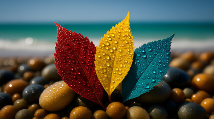 yellow leaves on the beach