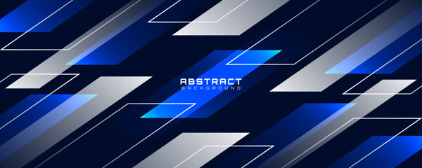 Blue white techno abstract background overlap layer on dark space with diagonal shape effect decoration. Modern graphic design element lines style concept for web banner, flyer, card or brochure cover