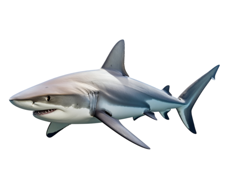 A realistic depiction of a shark swimming gracefully through the ocean, showcasing its powerful physique and sharp features.