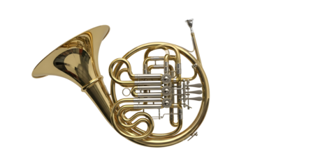 Buy professional french horn brass instrument for orchestra band on transparent background