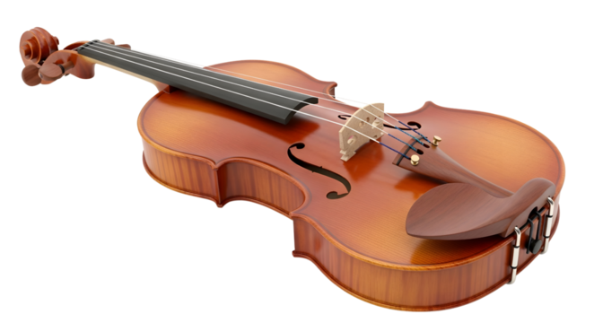 Violin close up professional stringed instrument for music art on transparent background