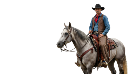 Stock image of cowboy riding horse western lifestyle outdoors on transparent background