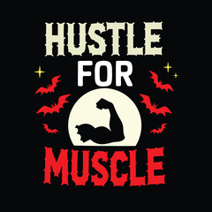 Hustle for Muscle Halloween Gym T-Shirt with Arm and Bats Design for Spooky Season Workouts