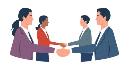 Vector art of two pairs of business people shaking hands