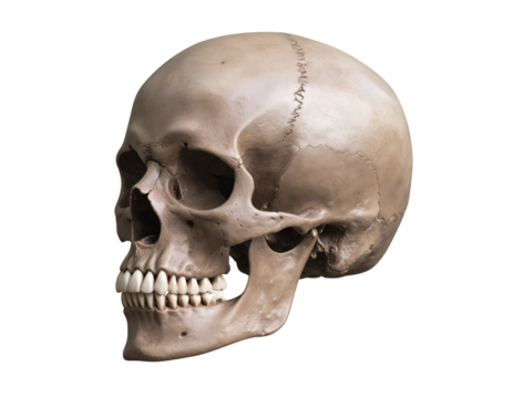 A detailed anatomical skull model showcasing intricate features and realistic textures for educational purposes.