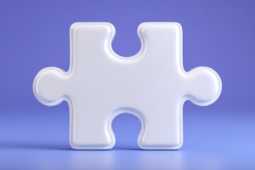Fototapeta premium Captivating white puzzle piece symbolizing connection and unity against a soothing purple backdrop inviting contemplation of problem-solving and teamwork dynamics