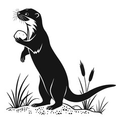Otter holding small stone silhouette