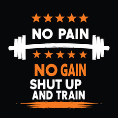 Obraz premium Motivational Fitness Design with Barbell, Stars, and the Words No Pain, No Gain