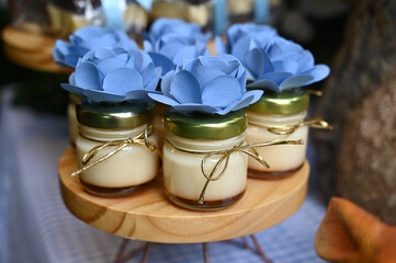 individual milk pudding, personalized, dessert jars for birthdays, weddings or baptisms, gourmet...