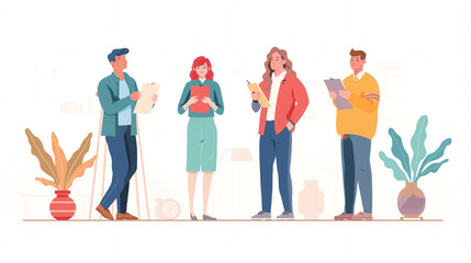Vector art of four diverse people holding documents