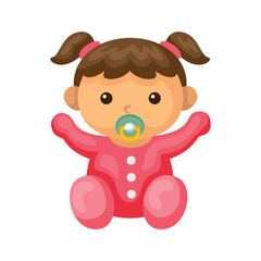 A cartoon baby with brown pigtails and a pacifier