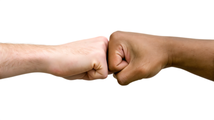 hand of a white man and an african american isolated on white background, png, ai generated