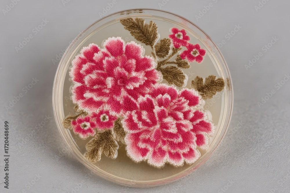 Aufkleber captivating floral embroidery display showcasing intricate pink blooms and lush greenery arranged el