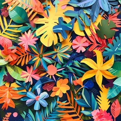 Vibrant tropical floral pattern with exotic leaves and flowers © abuzarnaqvii