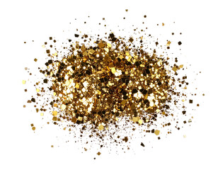 A vibrant explosion of golden glitter particles creating a dazzling and festive atmosphere for celebrations.