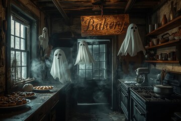 Haunted Bakery Kitchen: Mystical Steampunk Decor and Vintage Sweets for a Spooky Halloween Atmosphere
