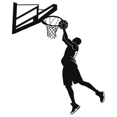 Basketball player hanging from rim silhouette