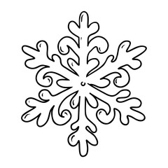 Snowflake line art hand drawn illustration. Winter doodle element. Outline Vector art on white background. 