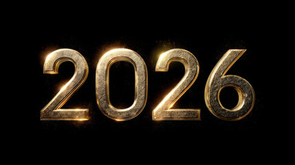 Golden numbers representing year 2026, shining brightly against black background, evoke sense of anticipation and celebration for future