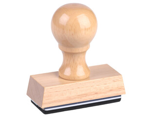 A wooden stamp with a smooth round handle and a rectangular base, perfect for crafting and use.
