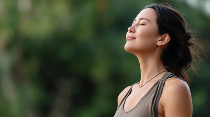 Naklejka premium Mindful outdoor breathing exercise for inner peace and relaxation