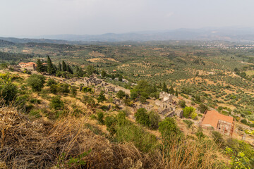 Obraz premium Aerial view of Mystras ruins on Peloponnese peninsula, Greece