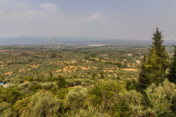 Obraz premium Evrotas valley with Sparta town on Peloponnese peninsula, Greece