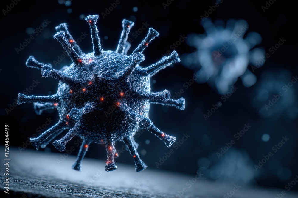 Aufkleber microscopic visualization of a virus illustrating intricate structural elements over a deep backgrou
