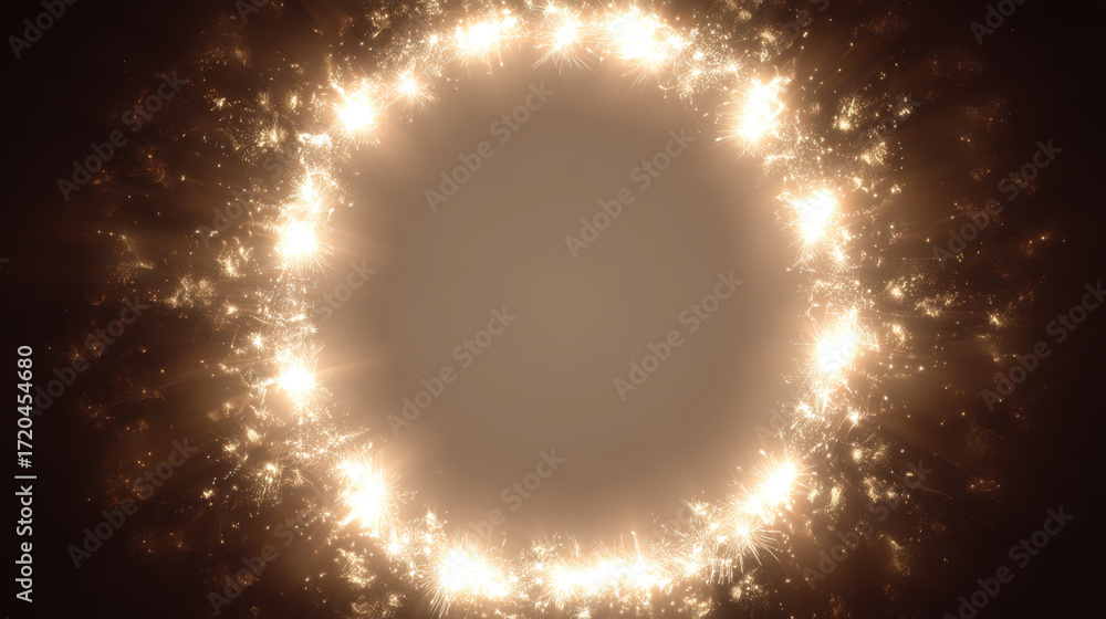 Poster glowing circular frame radiates light and sparkles, creating mesmerizing effect. this captivating de