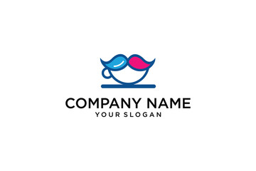 Mustache coffee vector logo design illustration.