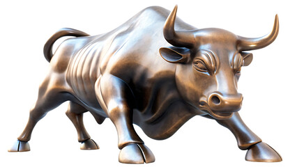 Fototapeta premium a bronze wall street bull statue isolated on white background, png, ai generated