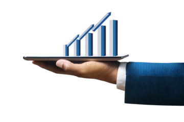 a businessperson s hand holding a tablet displaying isolated on white background, png, ai generated