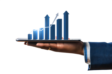 a businessperson s hand holding a tablet displaying isolated on white background, png, ai generated