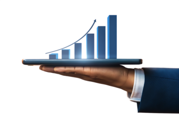 a businessperson s hand holding a tablet displaying isolated on white background, png, ai generated