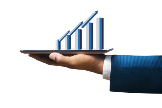 a businessperson s hand holding a tablet displaying isolated on white background, png, ai generated - Powered by Adobe