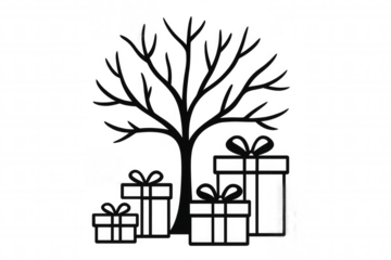 Christmas tree silhouette with gift boxes celebrating winter holiday, symbolizing giving and festive season on transparent background