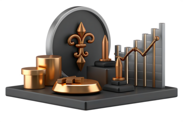 gold investment stock market isolated on white background, png, ai generated