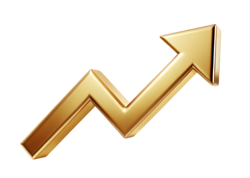 gold up arrow success isolated on white background, png, ai generated