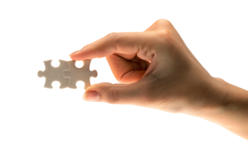 hand holding puzzle isolated on white background, png, ai generated