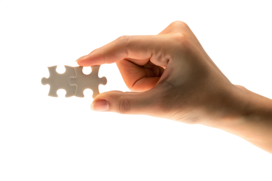 hand holding puzzle isolated on white background, png, ai generated