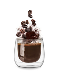 Cup with delicious turkish coffee on white background