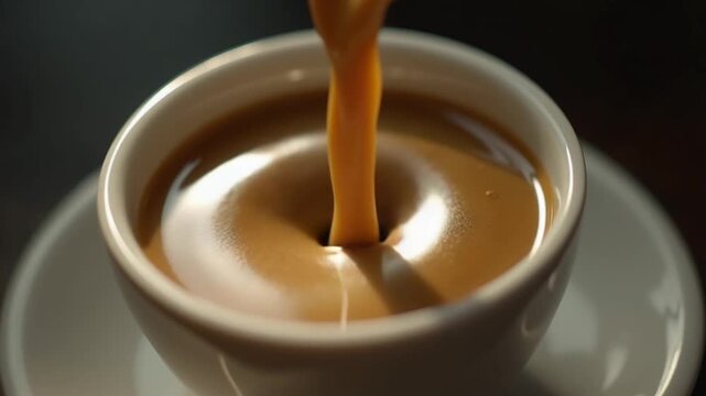 Super slow motion milk is mixed with black coffee. High quality FullHD footage