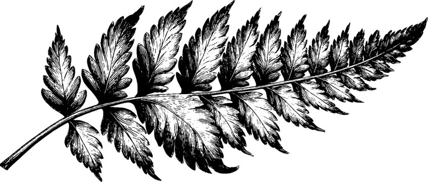 Detailed vintage illustration of fern leaf with many fronds for botanical design