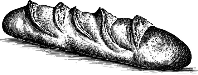 Vintage illustration of french baguette long loaf for culinary design and bakery label