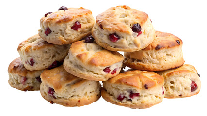 Stack of freshly baked scones isolated on transparent background, a delightful treat with a golden crust and a soft, crumbly interior